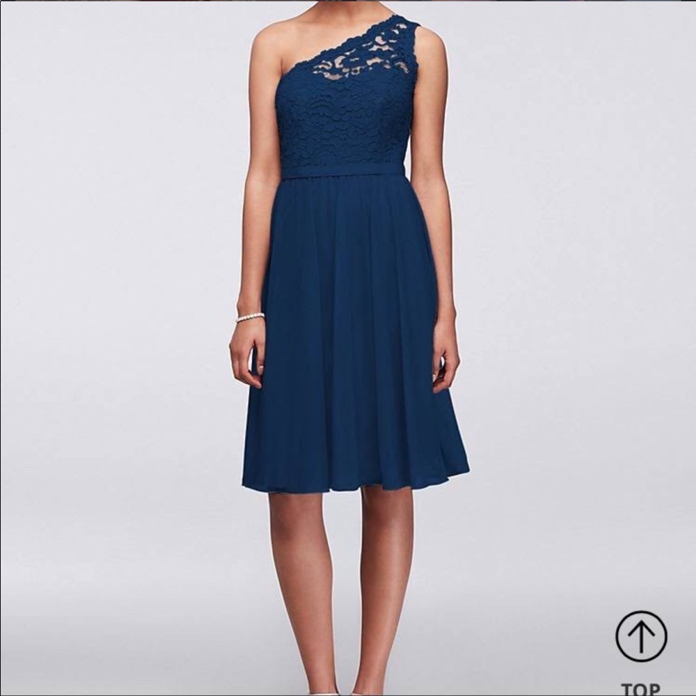 David’s Bridal One Shoulder Bridesmaid Dress - Marine